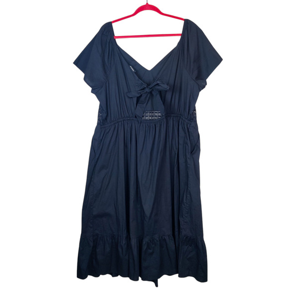 NWT Torrid Cotton Poplin Sheer Lace Waist Tie Back Tiered Midi Dress 3X Classic - Picture 5 of 16